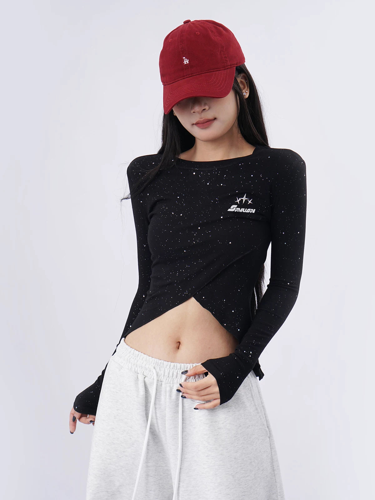 SAMUSAN Cross Halter Slim Lace Up Long Sleeve