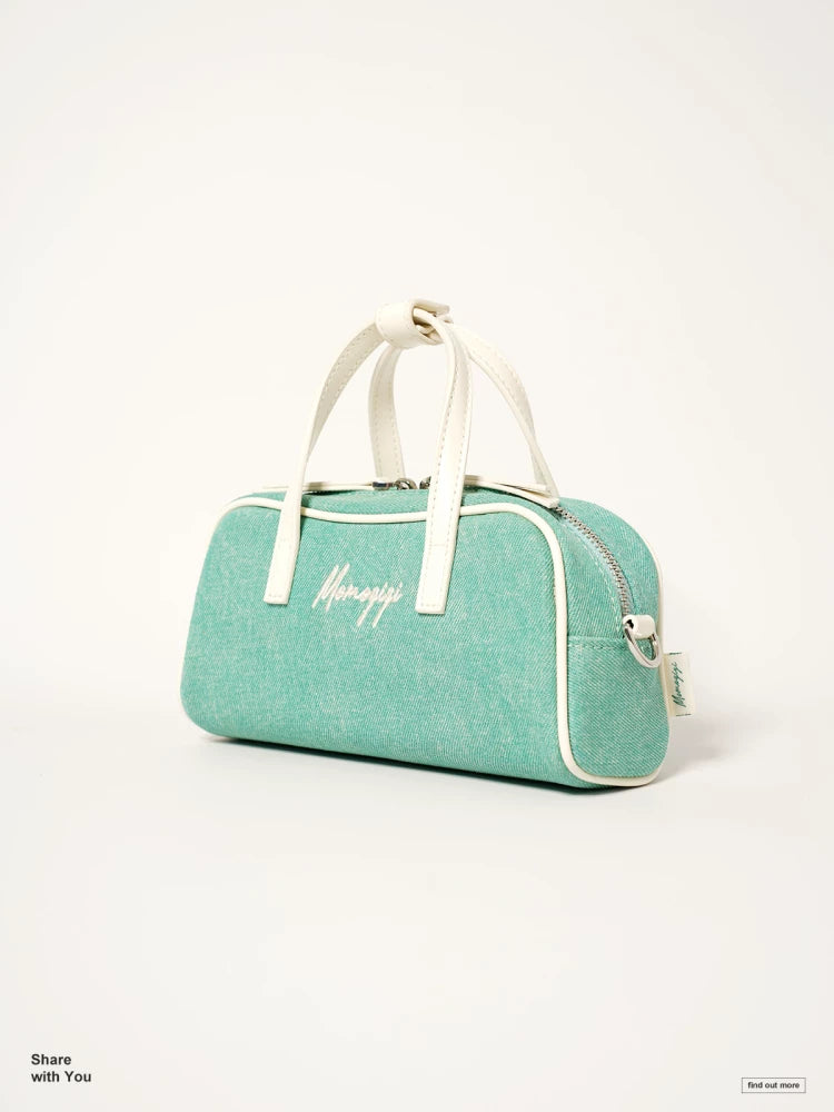 Momogigi is a summer getaway, retro washed denim mini shoulder messenger Boston bag