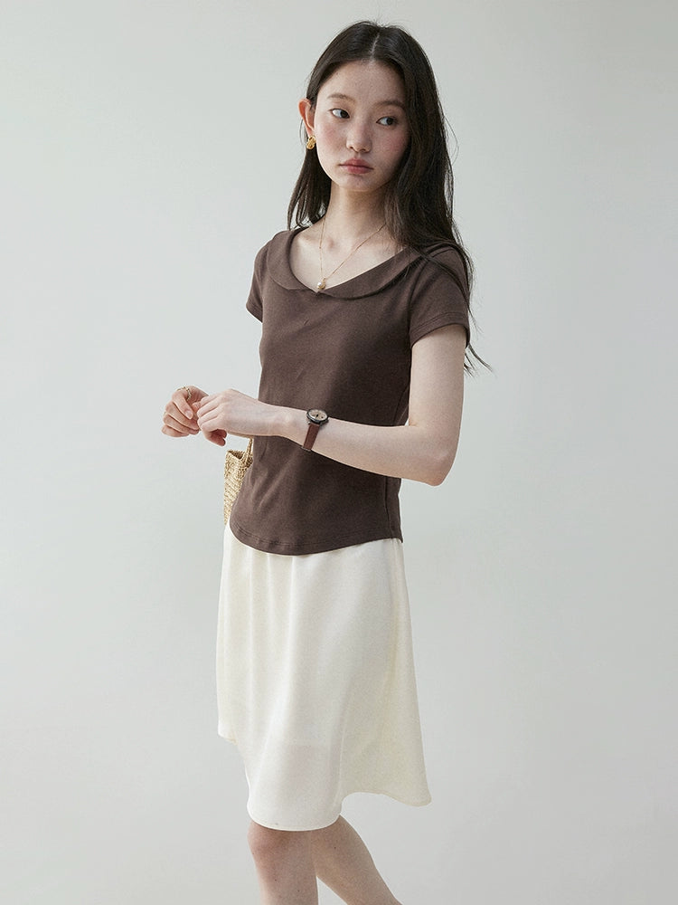 VOOE Peter Pan Collar Curved Hem Tee