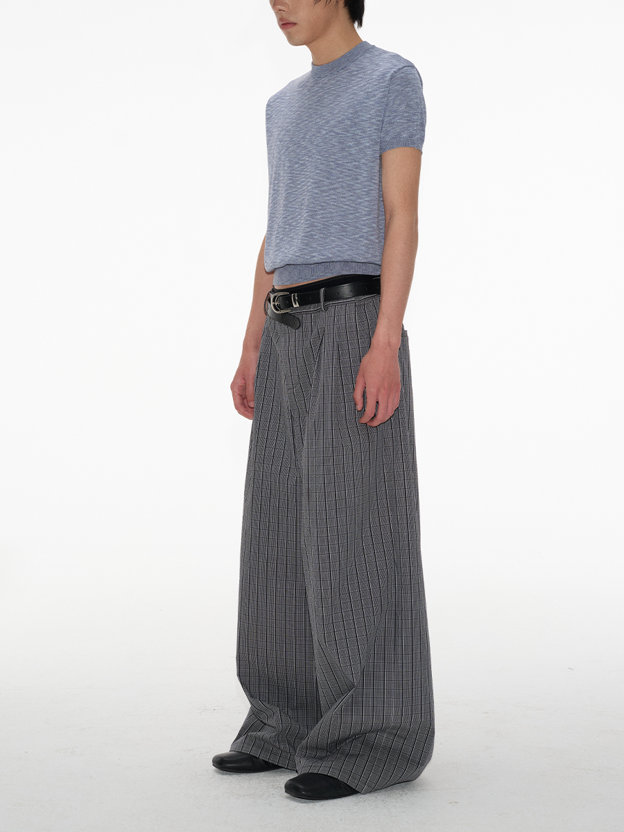 JCAESAR Bubble Plaid Straight Wide-leg Pants