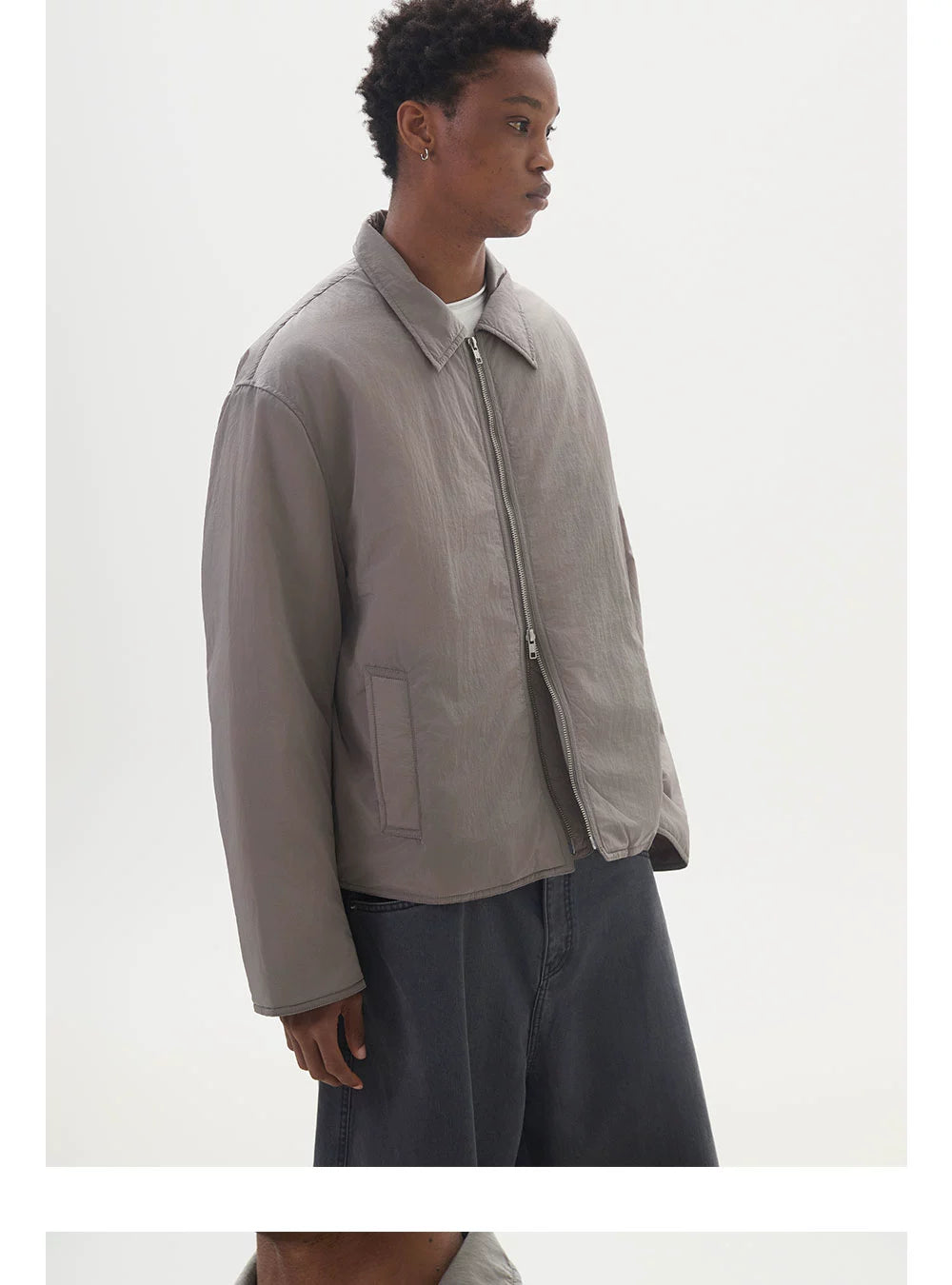 Anniehall Metal Nylon Zip Jacket Cotton