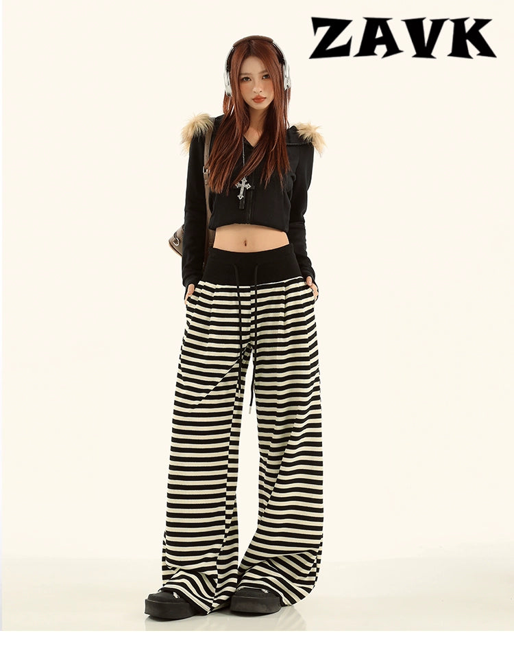 ZAVK Spliced Striped Wide-leg Slacks