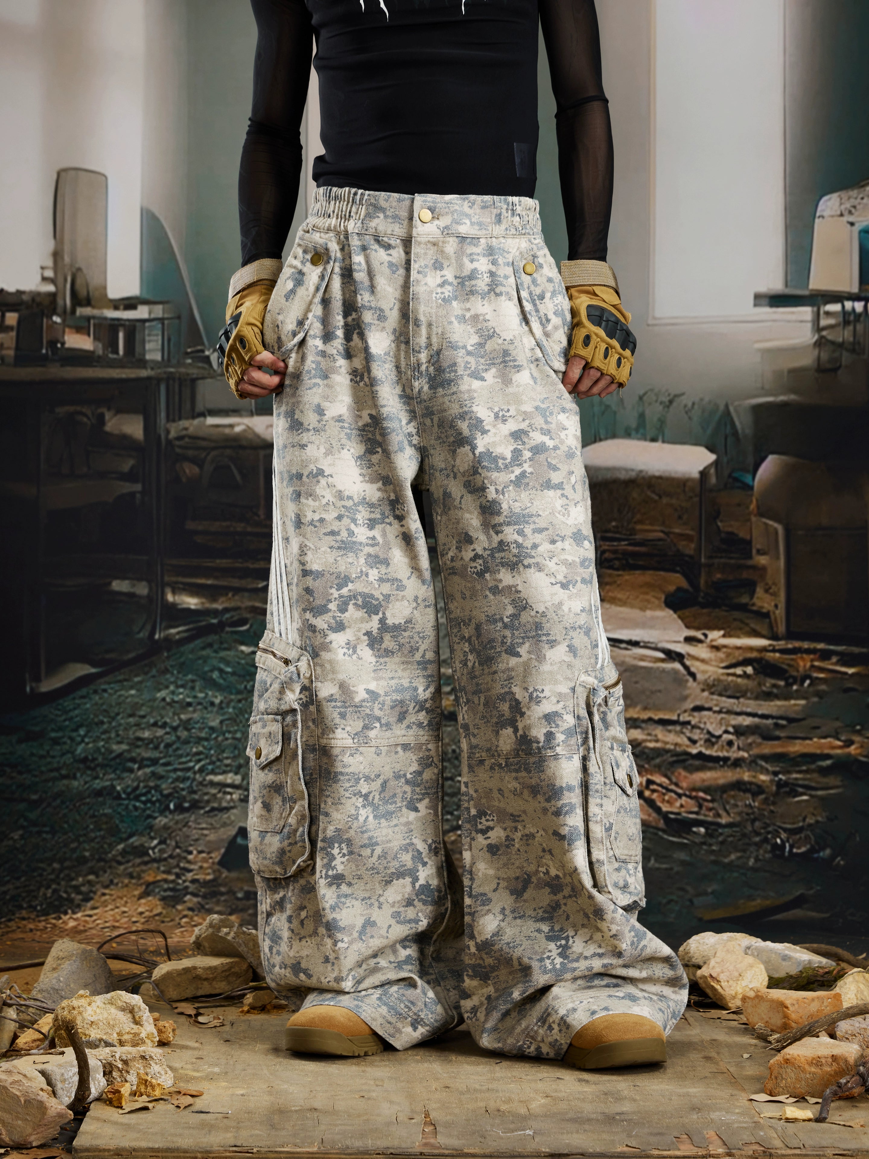 NOMANIAI Loose Straight Multi-pocket Light Camouflage Overalls