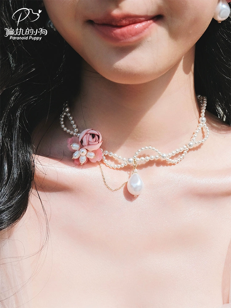 ParanoidP Flower Wavy Lace Pearl Necklace