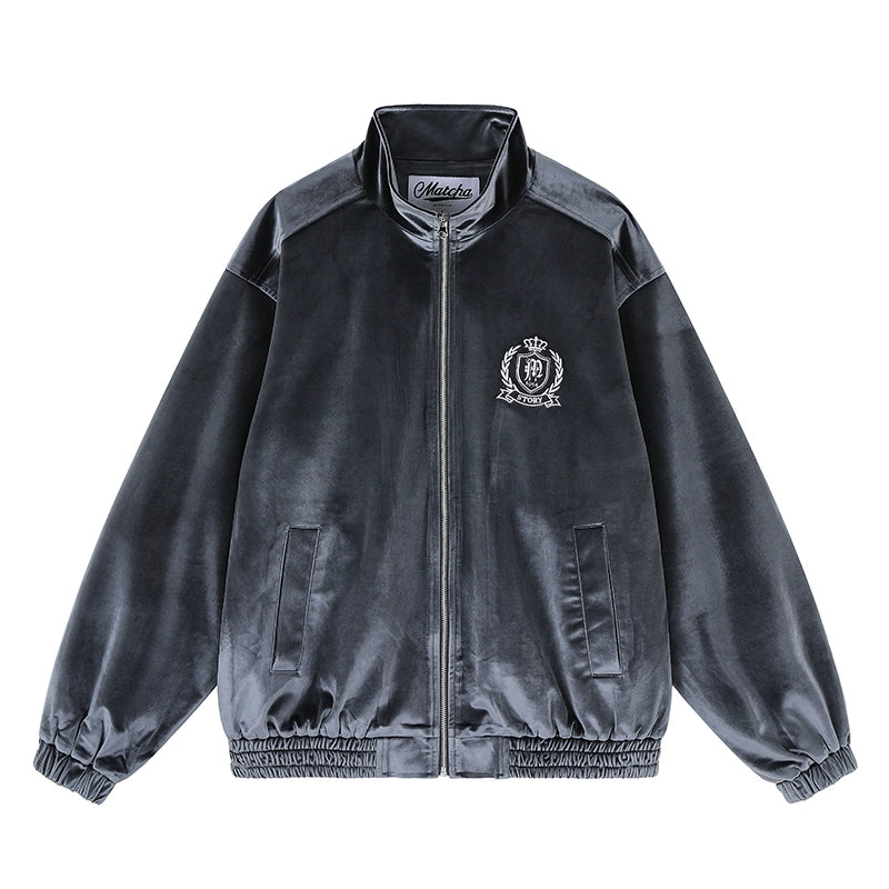 MATCHA STORY Vintage Embroidered Velvet Jacket