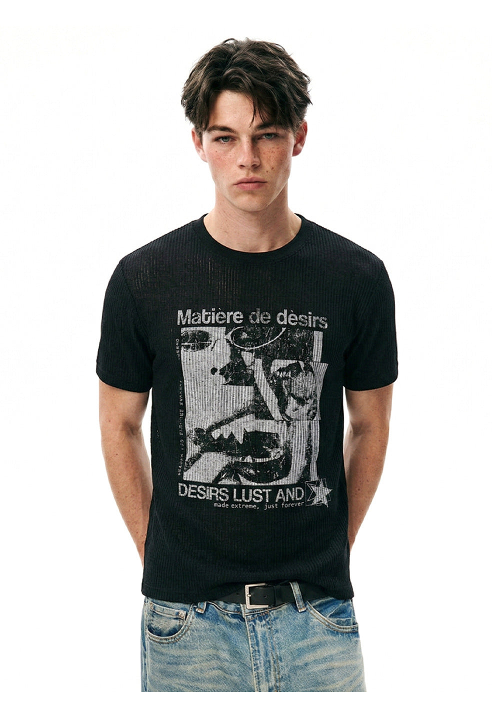 EME Retro Hollow Knit Crew Neck Tee