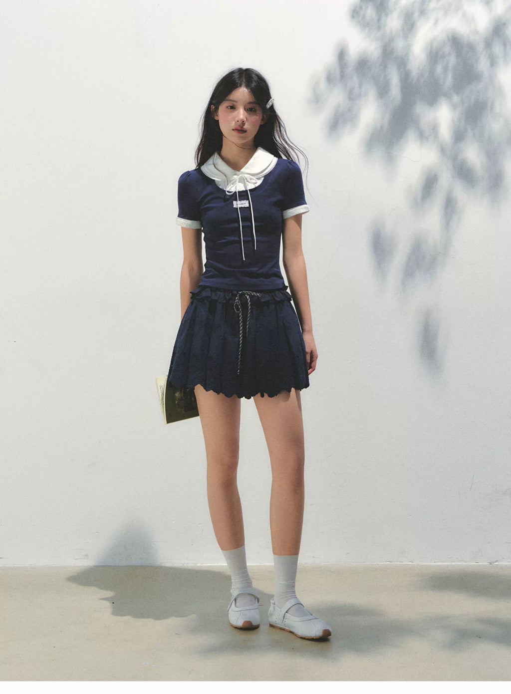 SunsetPark Doll Collar Stitching Knitted Tee