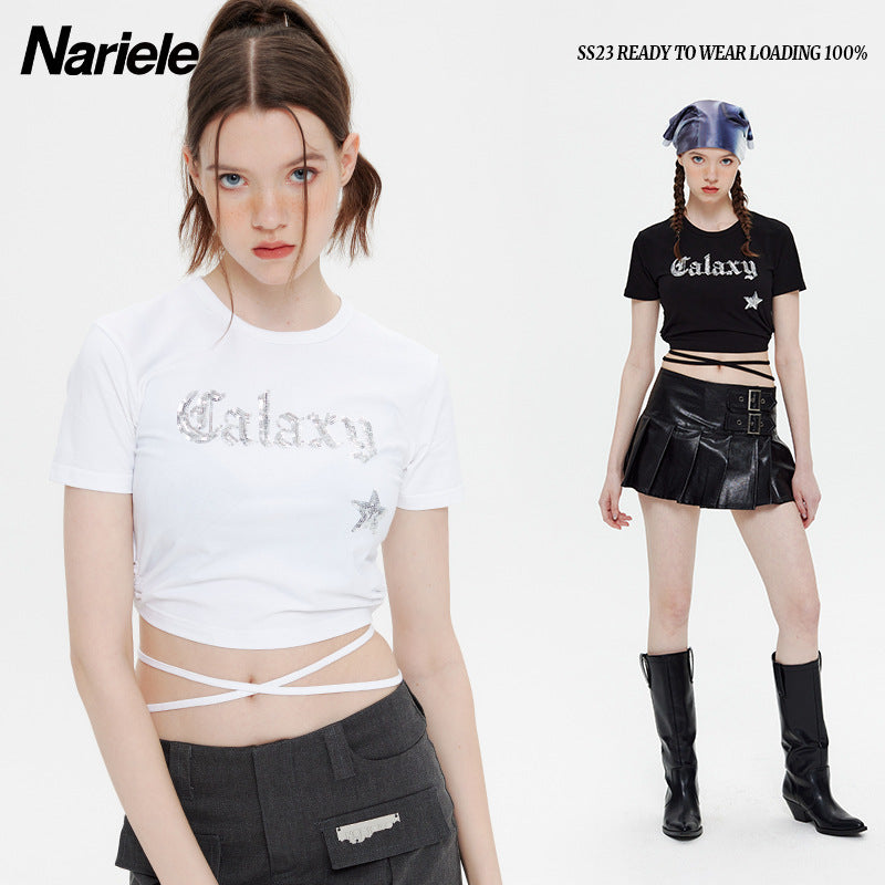 Nariele European and American Babes Sexy Straps Short Tee