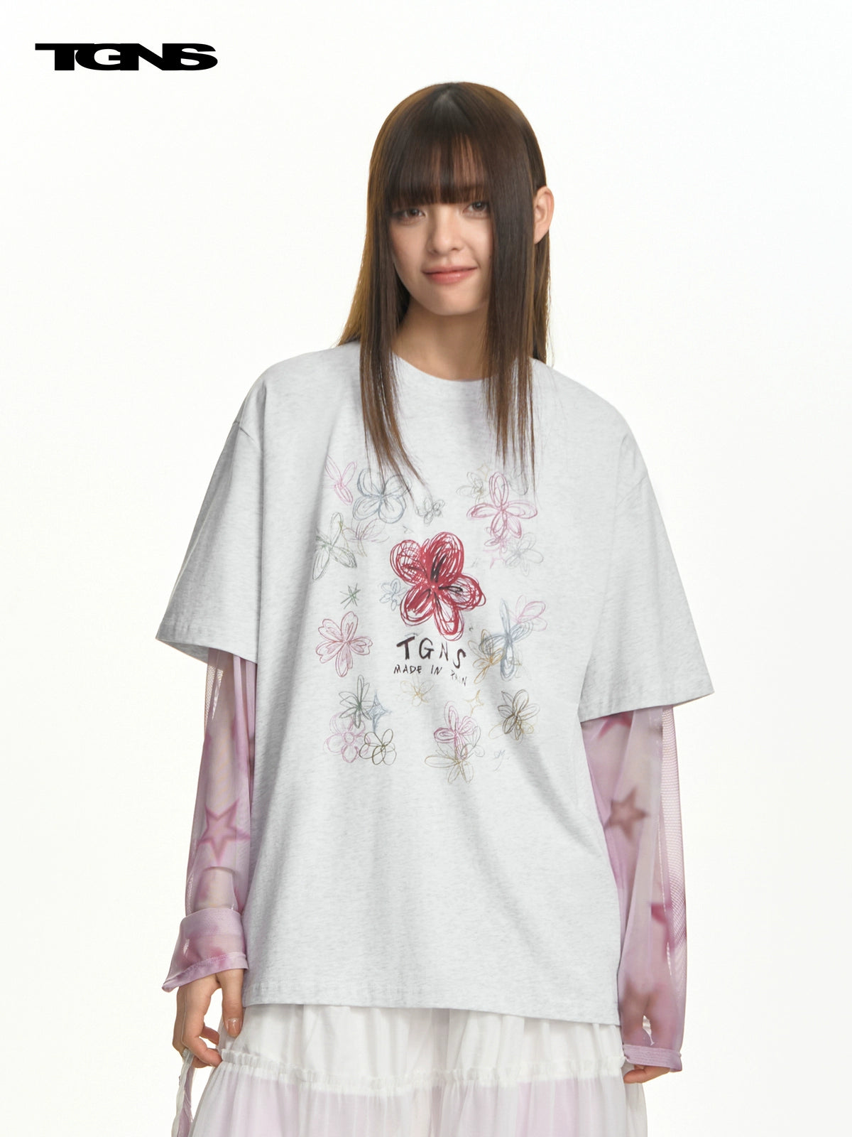 TGNS Retro Loose Heavy Hand Painted Flower Tee