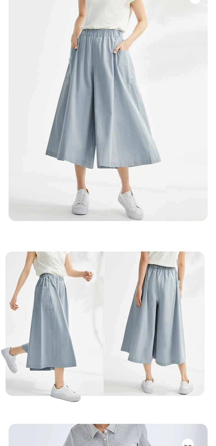 Giordano High Waist Wide Leg Elastic Waist Thin Cropped Pants