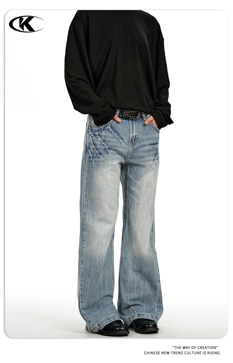 11KN Retro Lightning Pattern Micro-pull Jeans