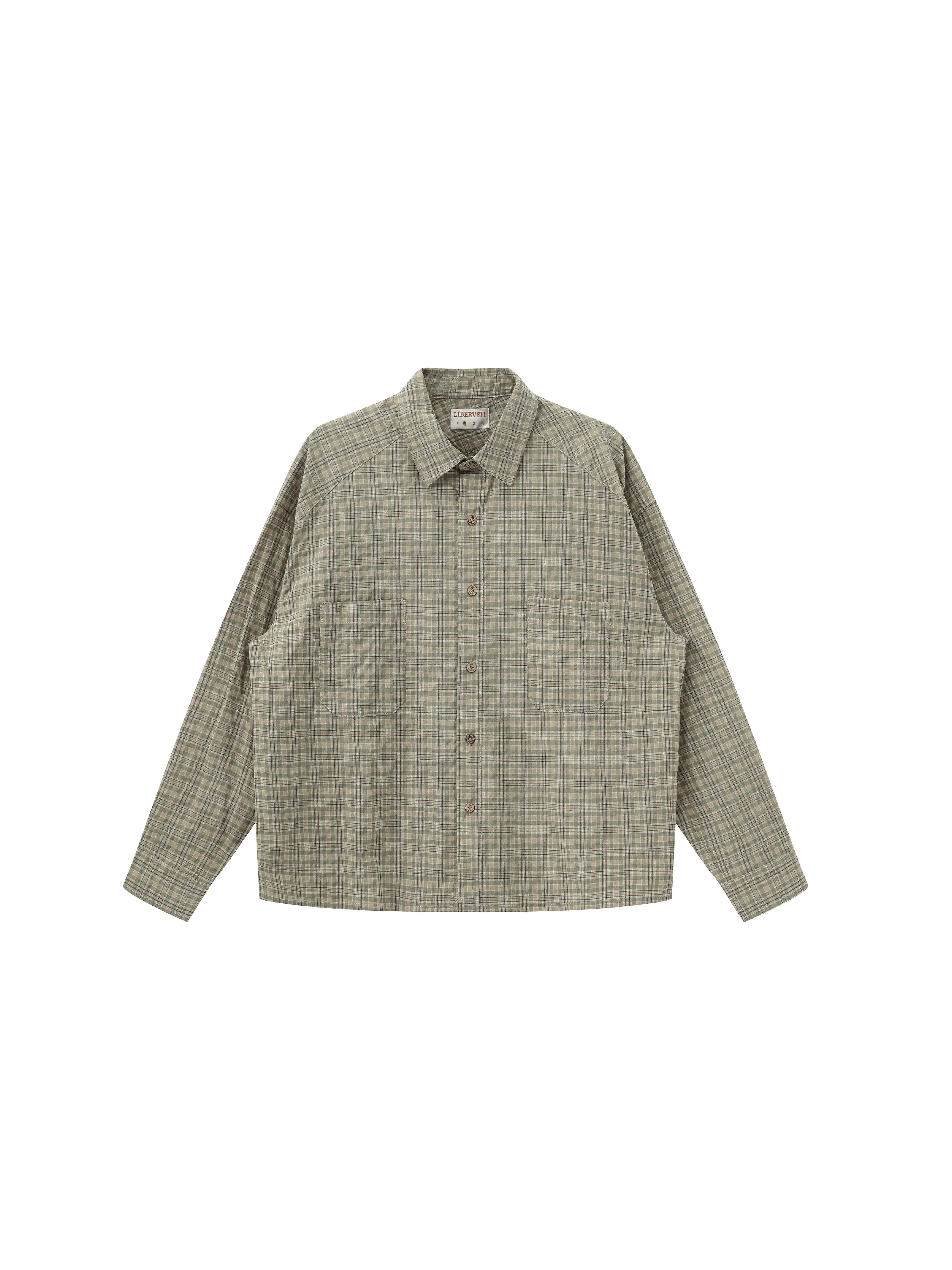 LIBERAFIT Seersucker Plaid Long-sleeved Shirt