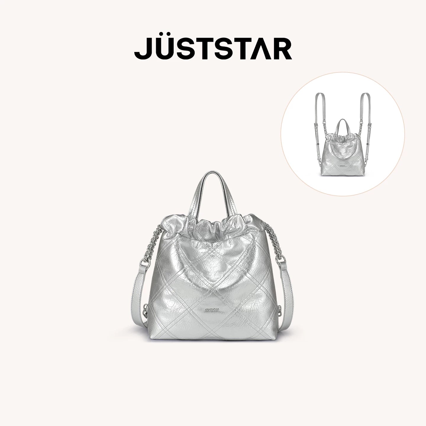 JUST STAR Rhombus Dual-purpose Double Shoulder Large-capacity Tote Bag