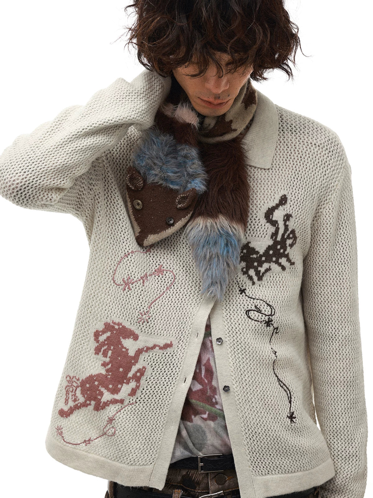 PHYS Year of The Horse Floral Jacquard Lapel Cardigan