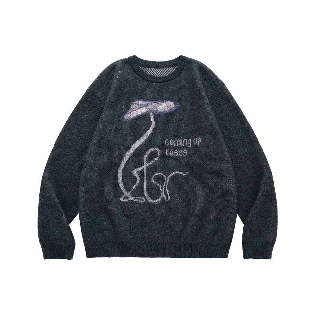 LR MADE Line Floral Warm Crew Neck Sweater Knitted Sweater