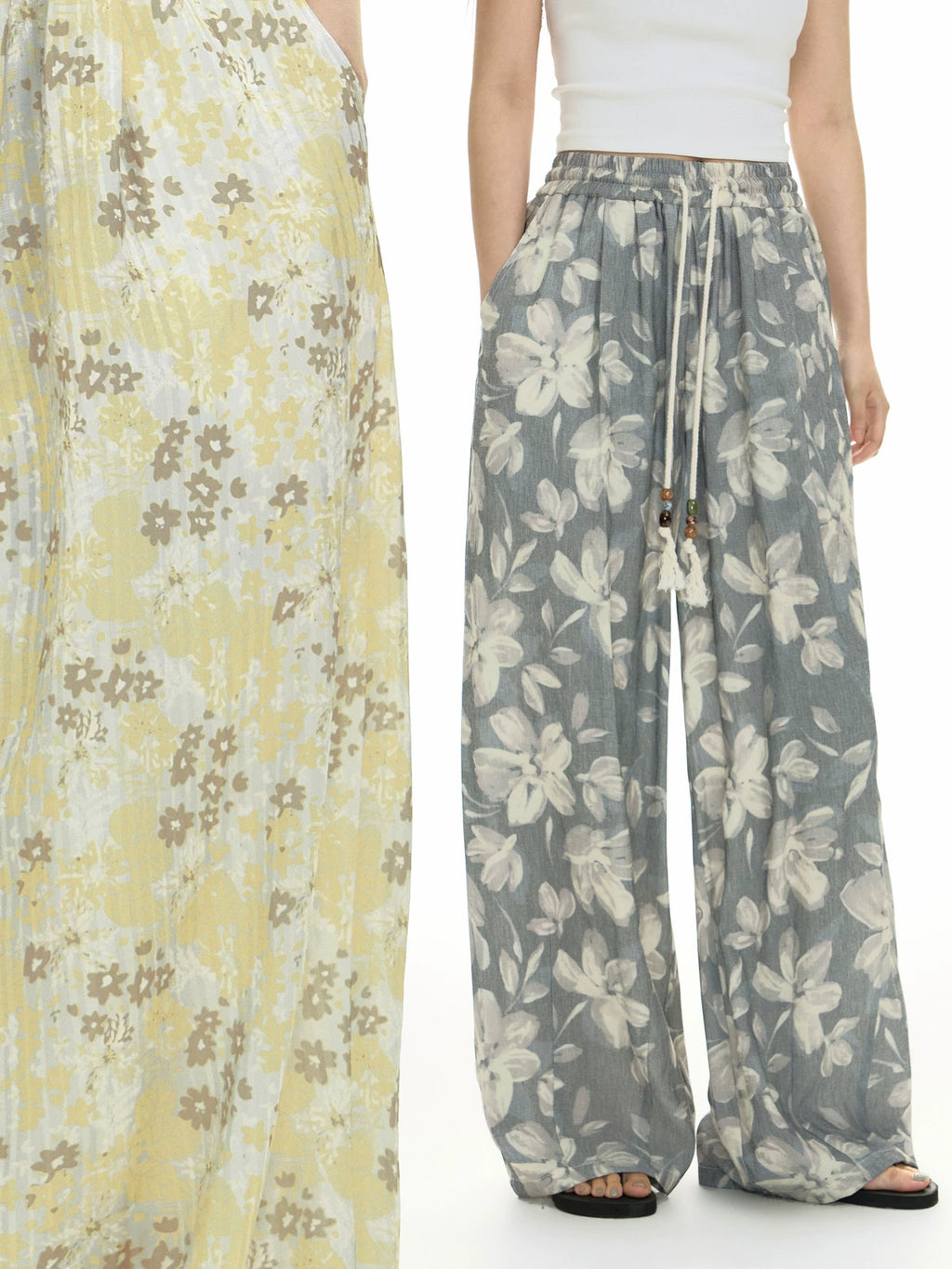 TGNS Plaid Floral Casual Wide-leg Pants