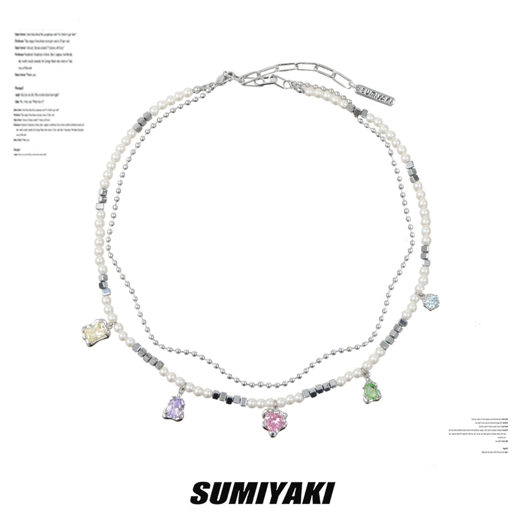 SUMIYAKI Rainbow Zircon Sweet Cool Pearl Necklace