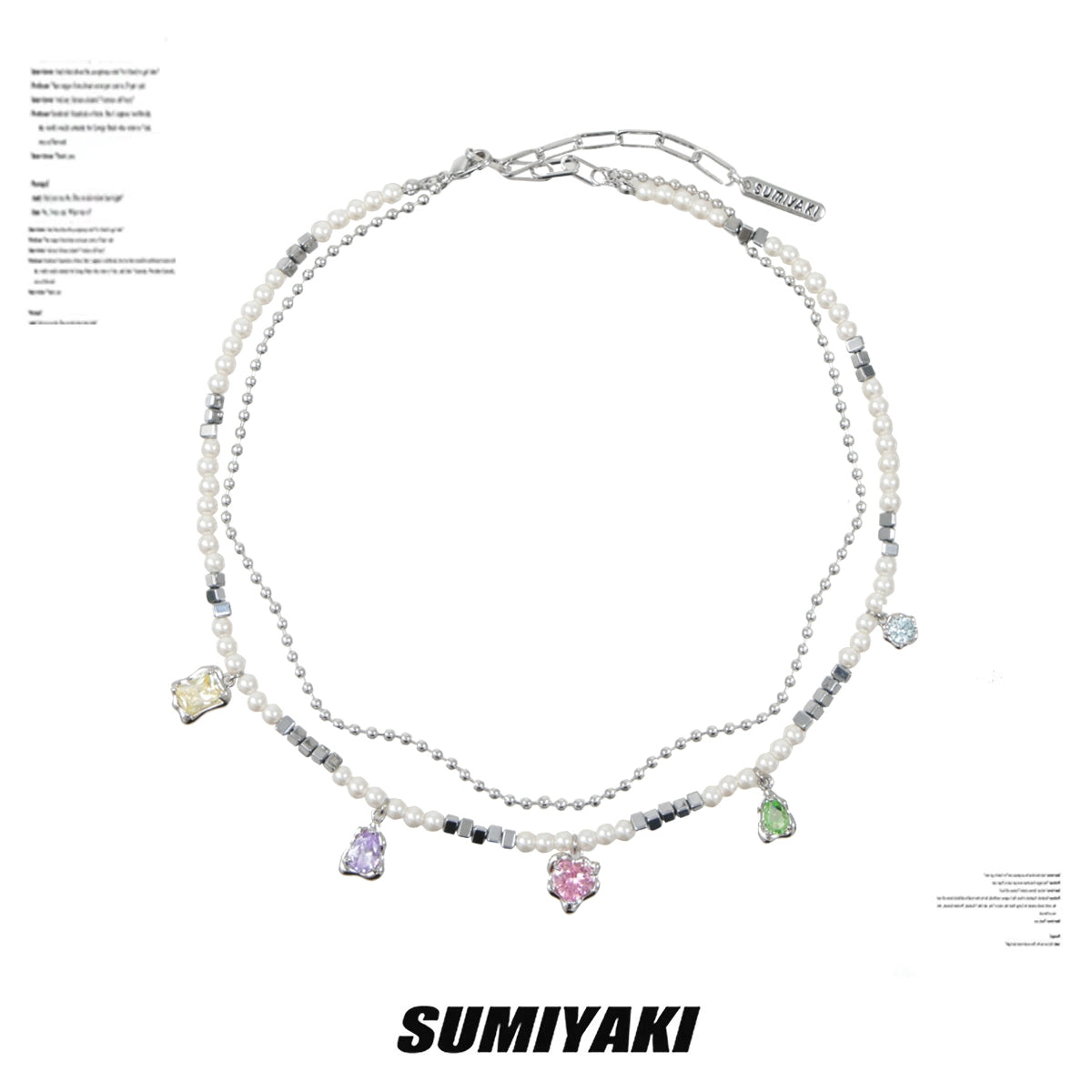 SUMIYAKI Rainbow Zircon Sweet Cool Pearl Necklace