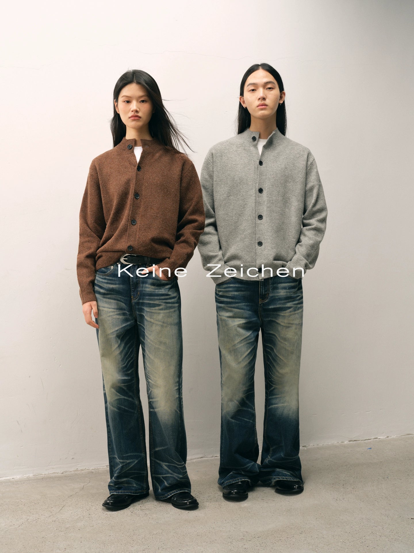 NO LOGO Knitted Button-up Neck Cardigan Sweater