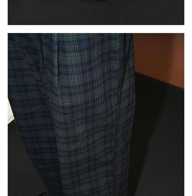 O3PARK Retro Plaid Loose and Versatile Trousers