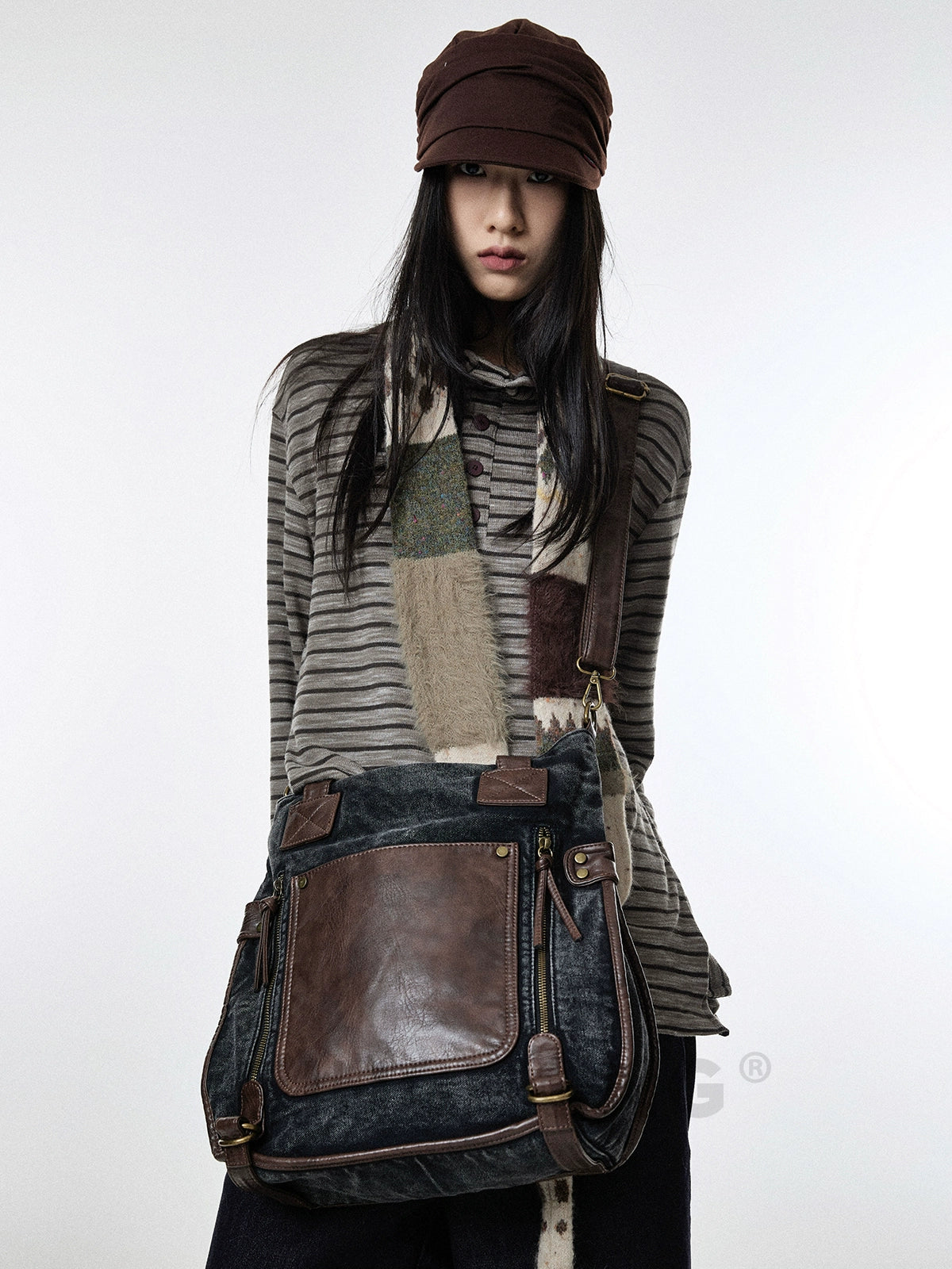 BINGBONG Retro Shoulder Tote Bag Dual-purpose Portable Messenger Bag