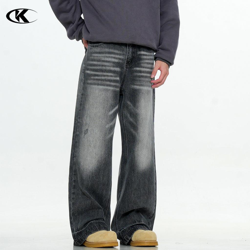 11KN Jeans Retro Washed Gradient Straight Loose Oversize Pants