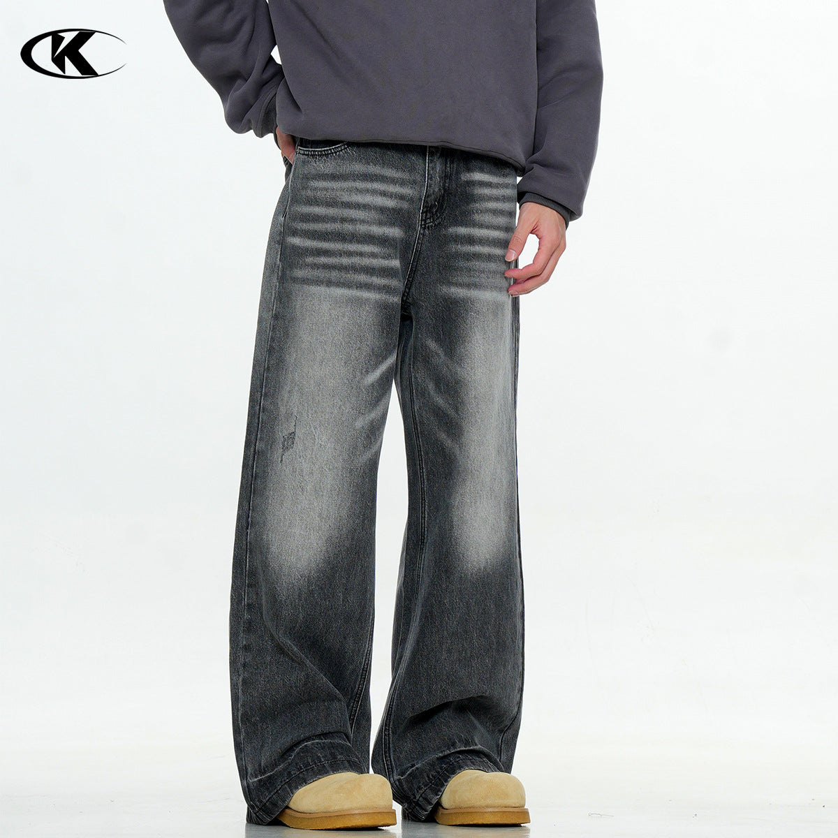 11KN Jeans Retro Washed Gradient Straight Loose Oversize Pants