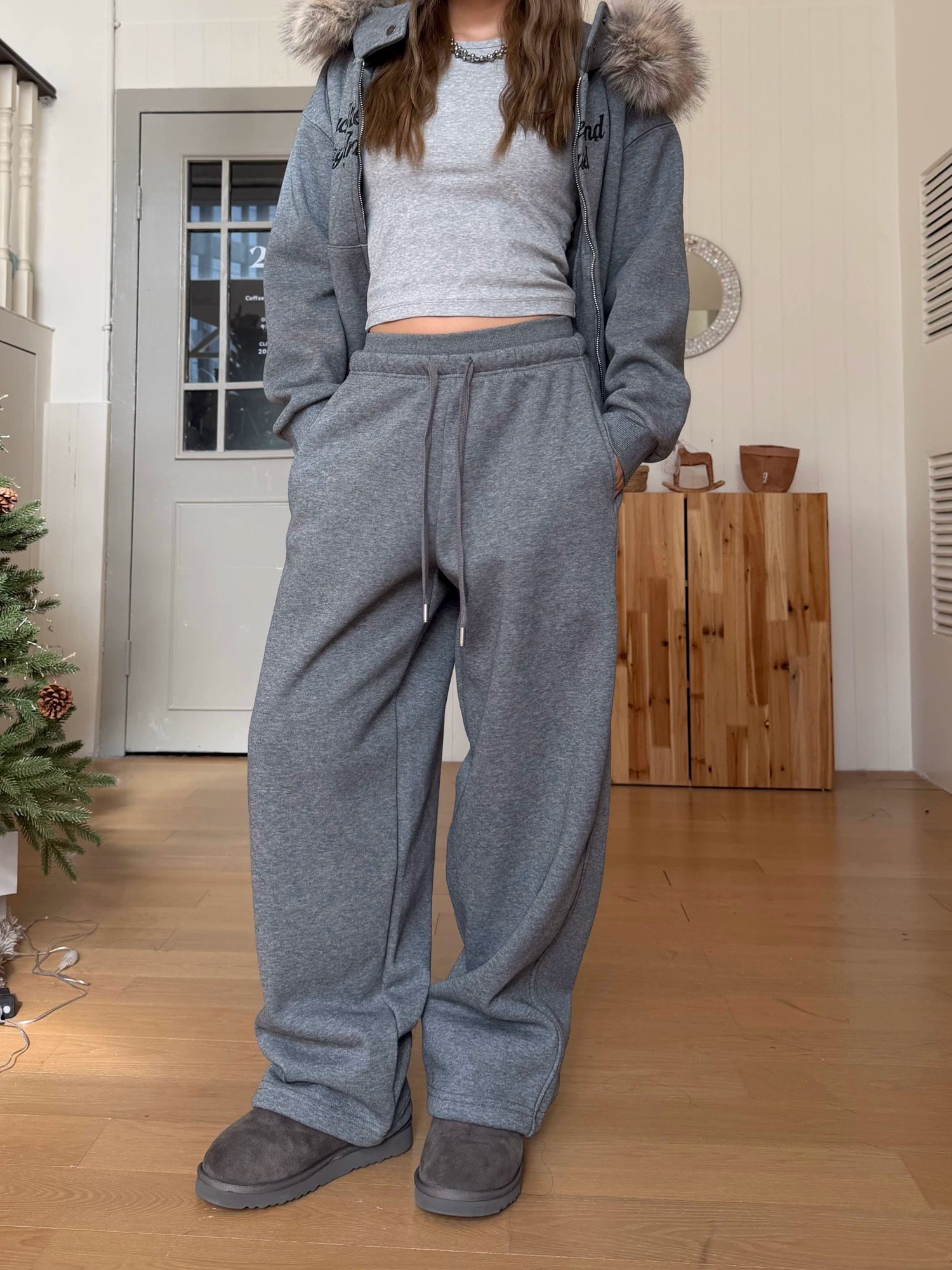 CCYE Double Waist Fleece Drawstring Casual Leggings