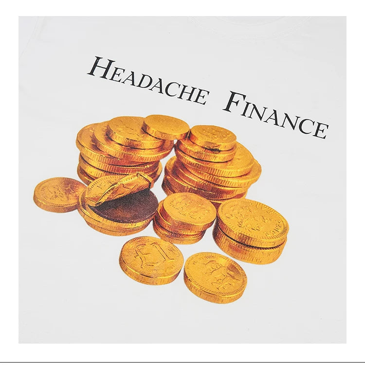 HEADACHE Gold Coin Print Round Neck Oversized Tee
