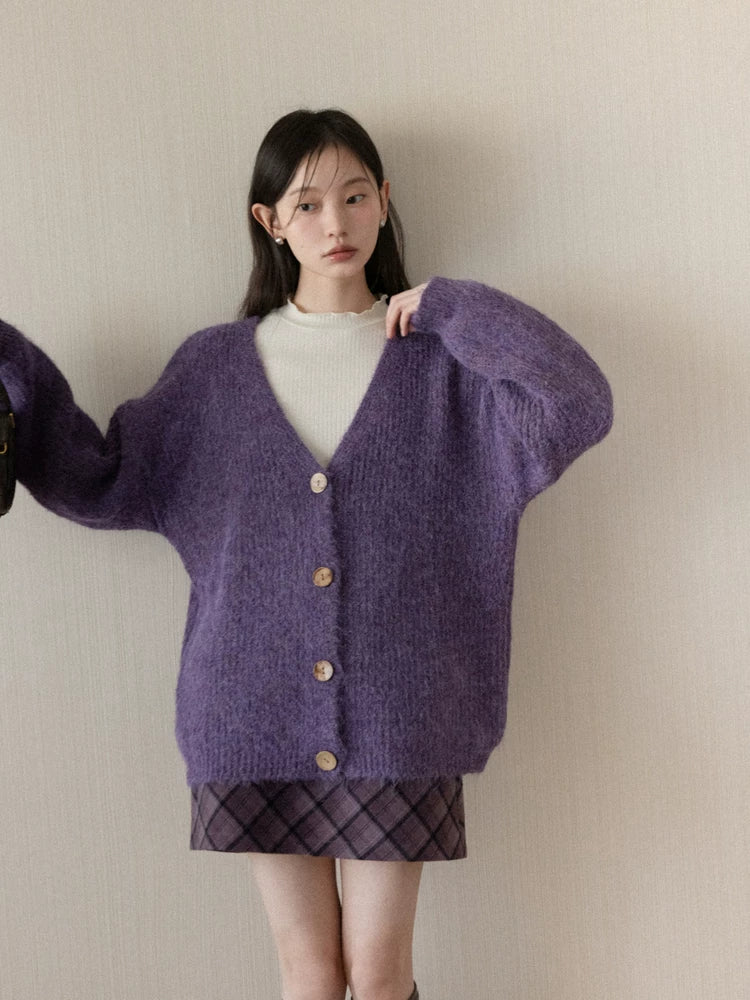 Cantonstory Loose V-neck Knitted Cardigan Sweater