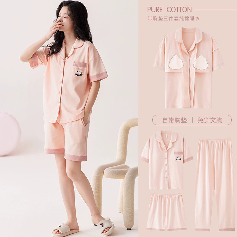 Urban Butterfly with Chest Pad Long Sleeve Three-piece Set Loungewear