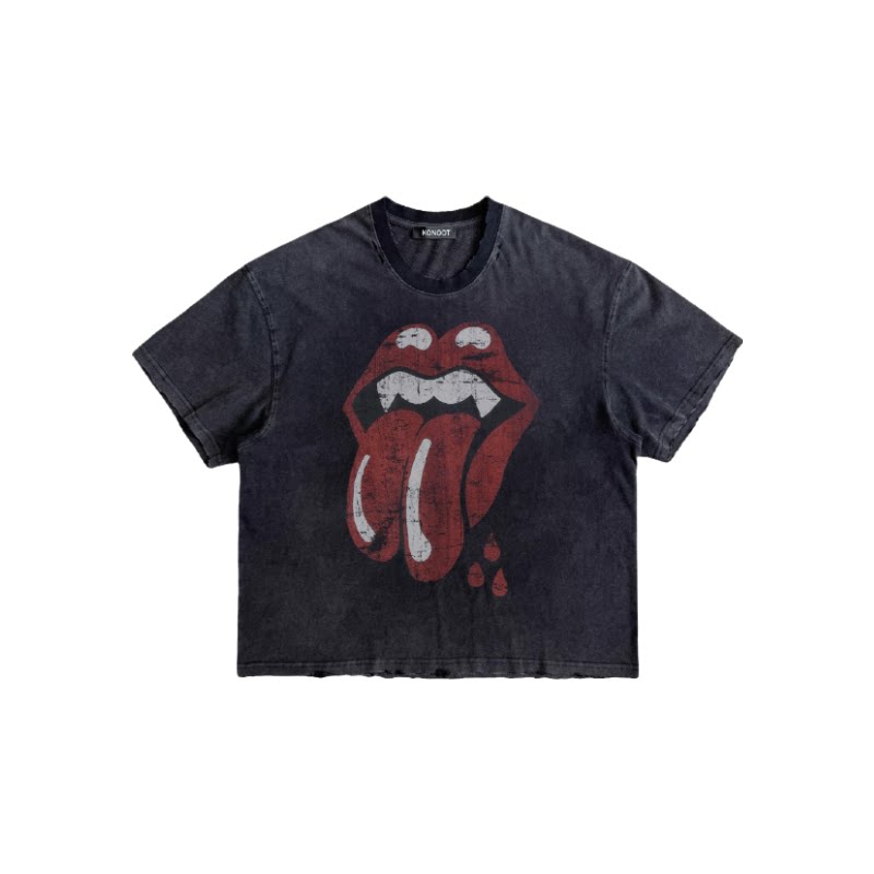 KONOOT Funny Mouth Print Crew Neck Tee