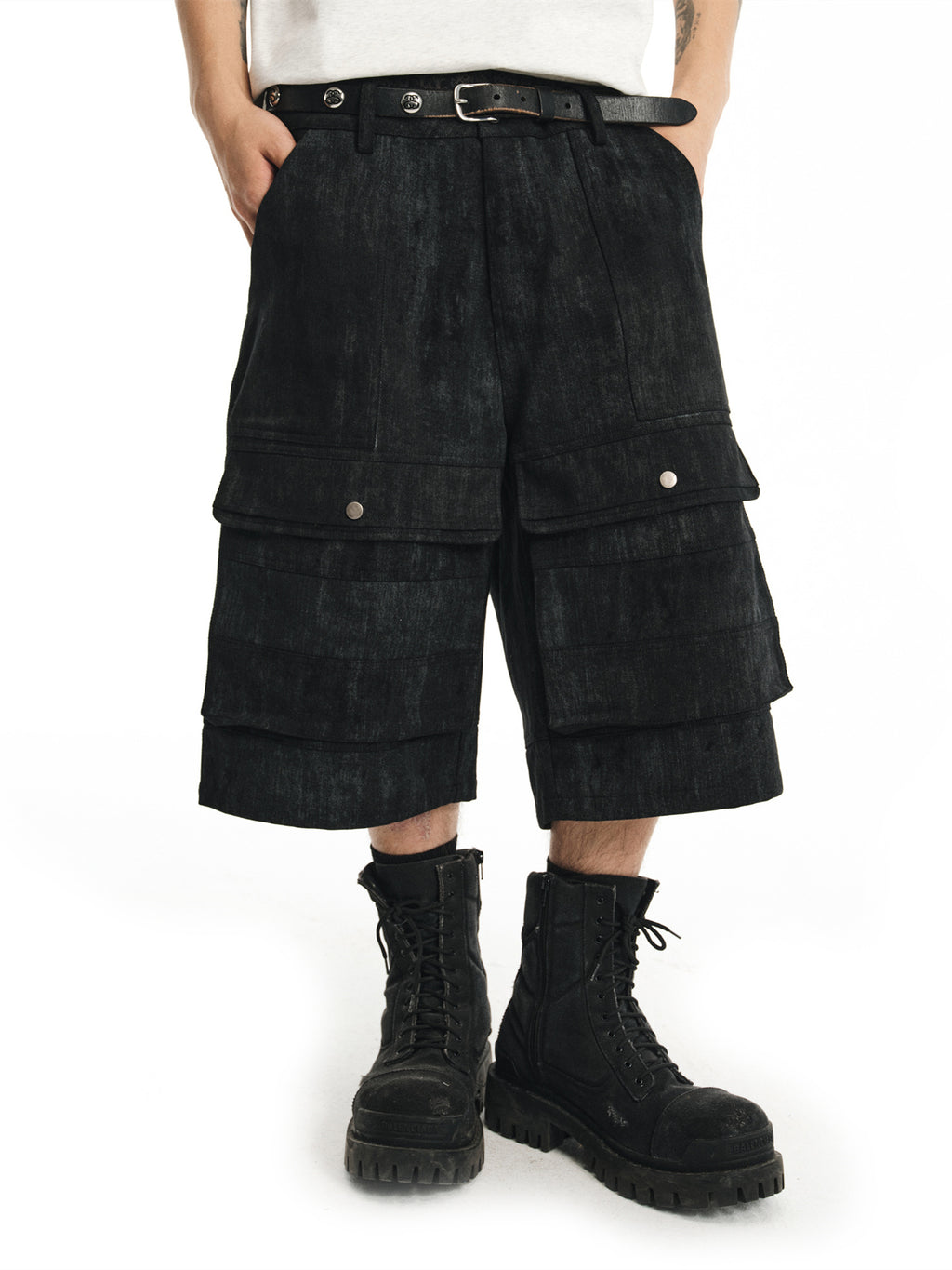 NOVACAM wasteland wind retro camouflage baggy heavy mottled old black cropped pants