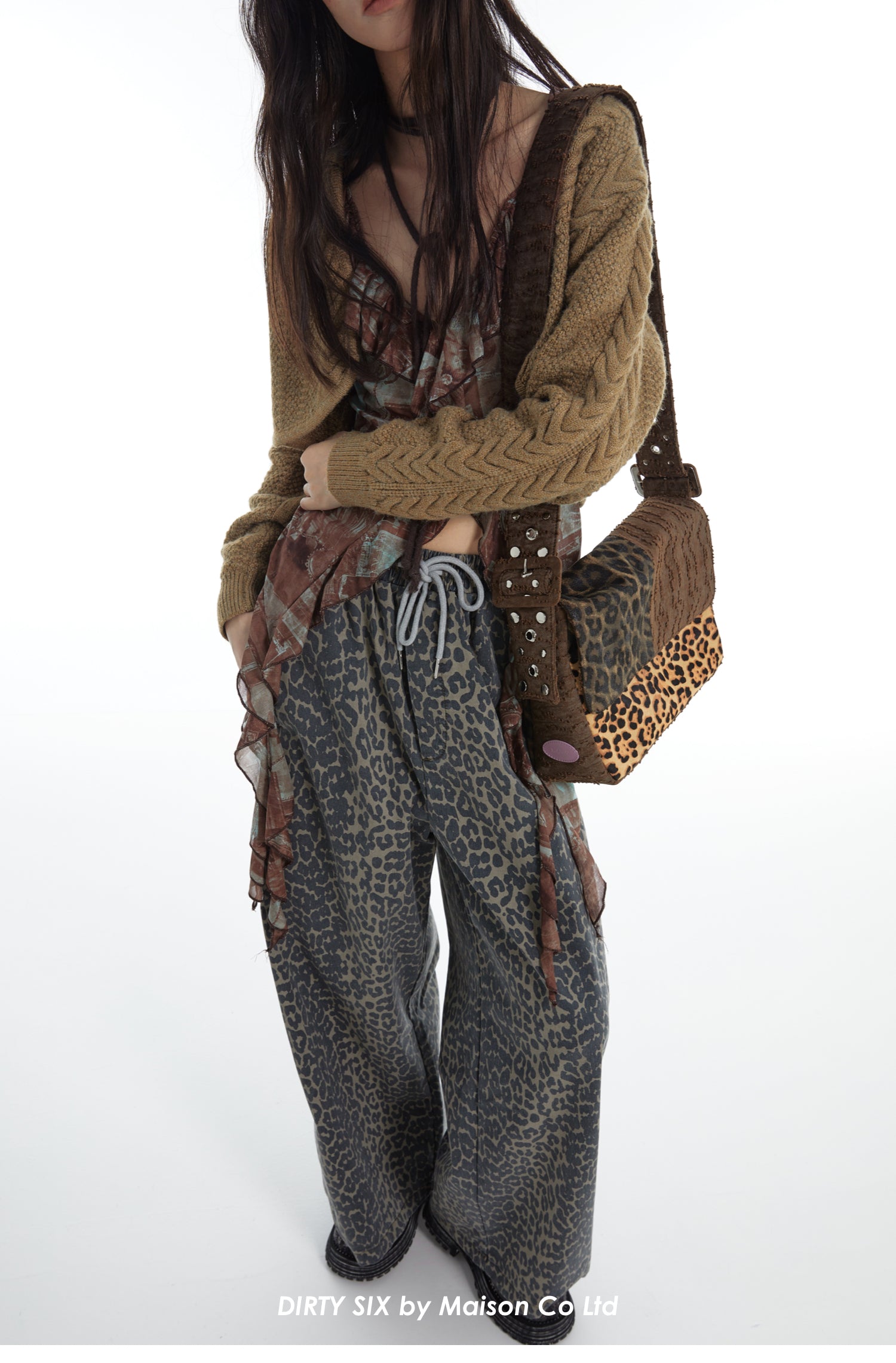 DirtySix "rahrah! Jaguar!" Ah Leopard messenger cow fur bag