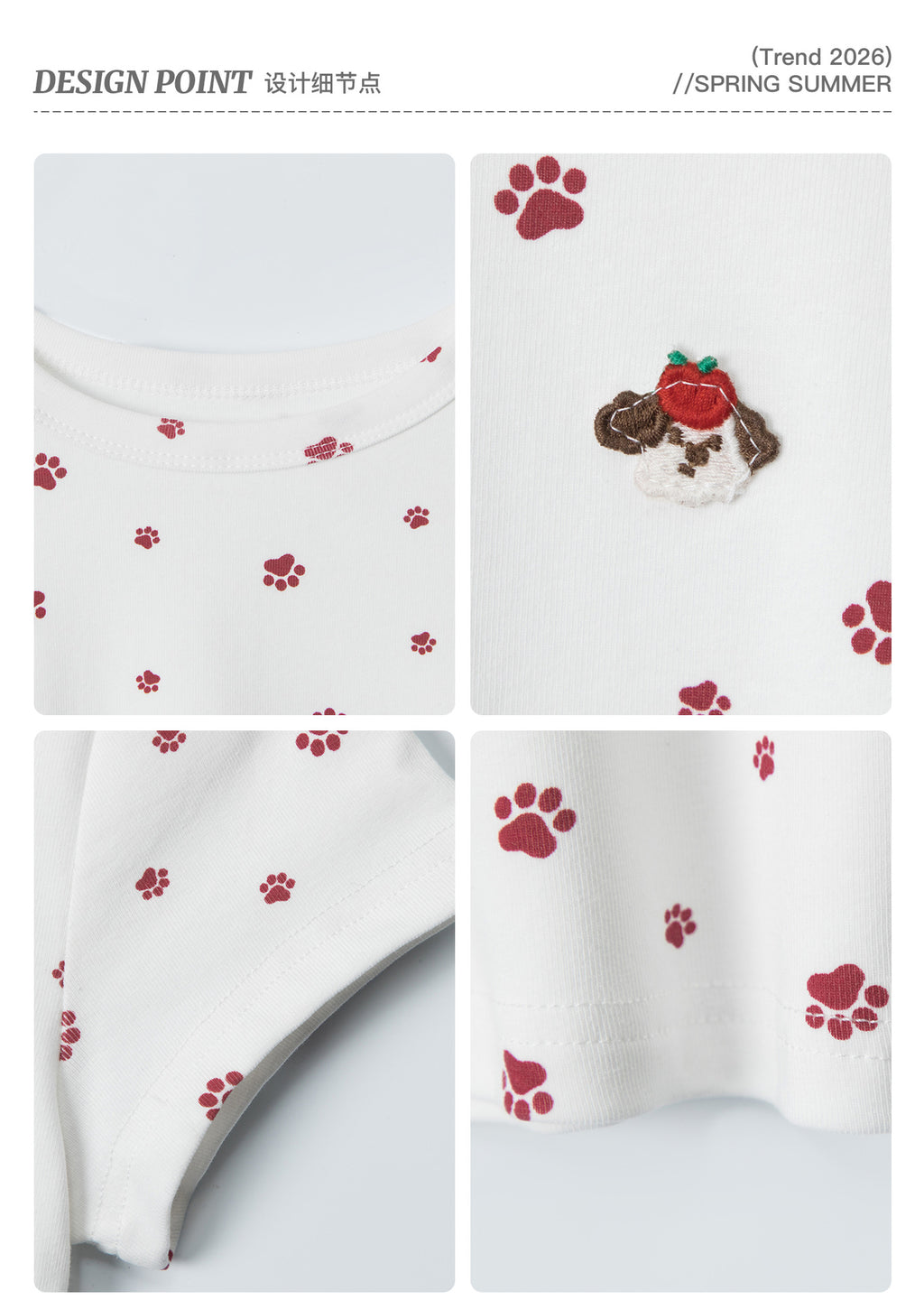 HeyHenry Puppy Footprint Front Shoulder Slim Tee