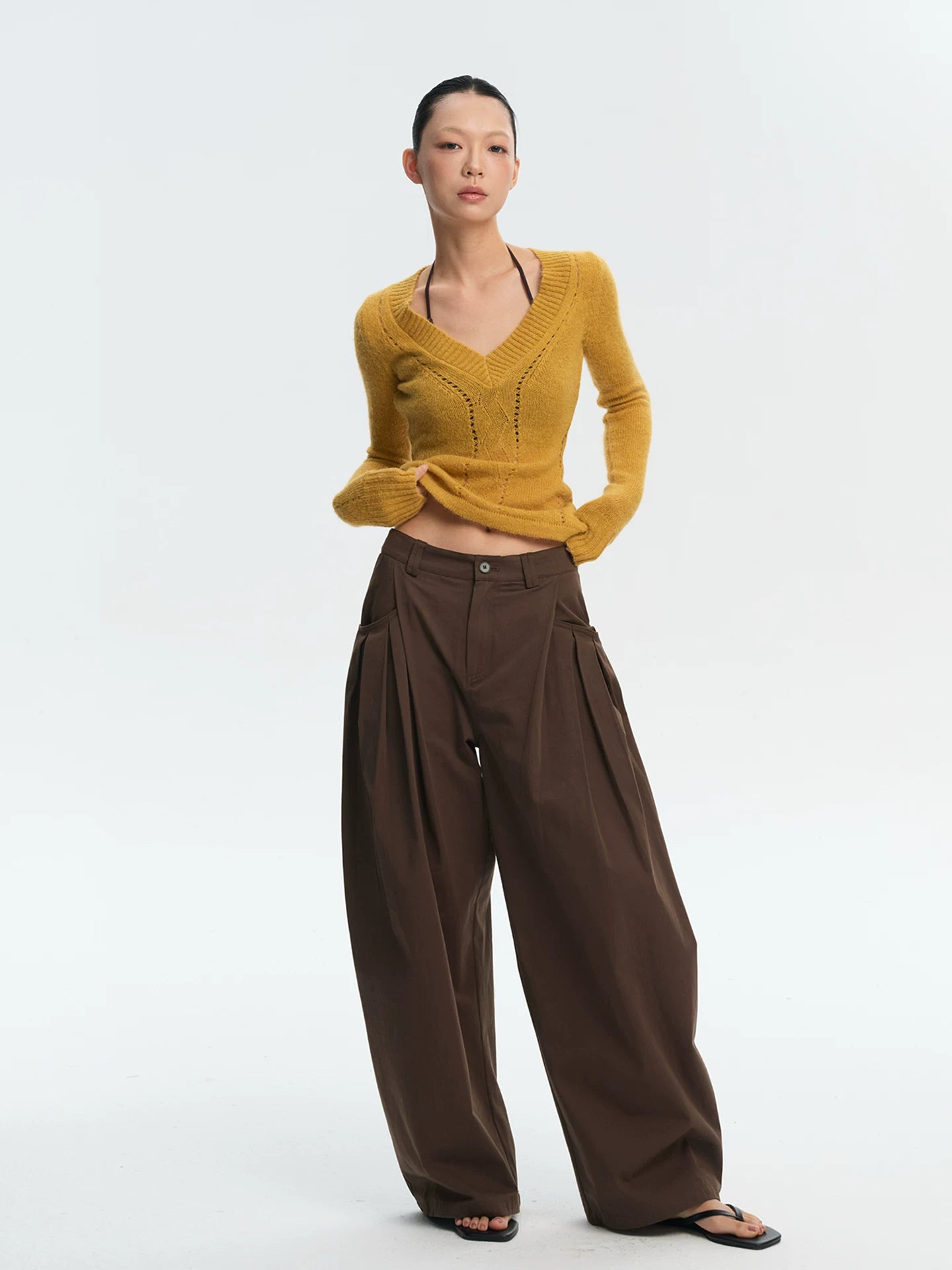 LINY LIBERTY Slim Fit V-neck Hollow Long Sleeve