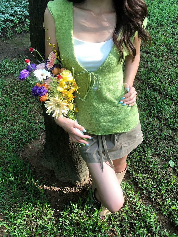EAHO V-neck Strap-on Knitted Sleeveless Vest