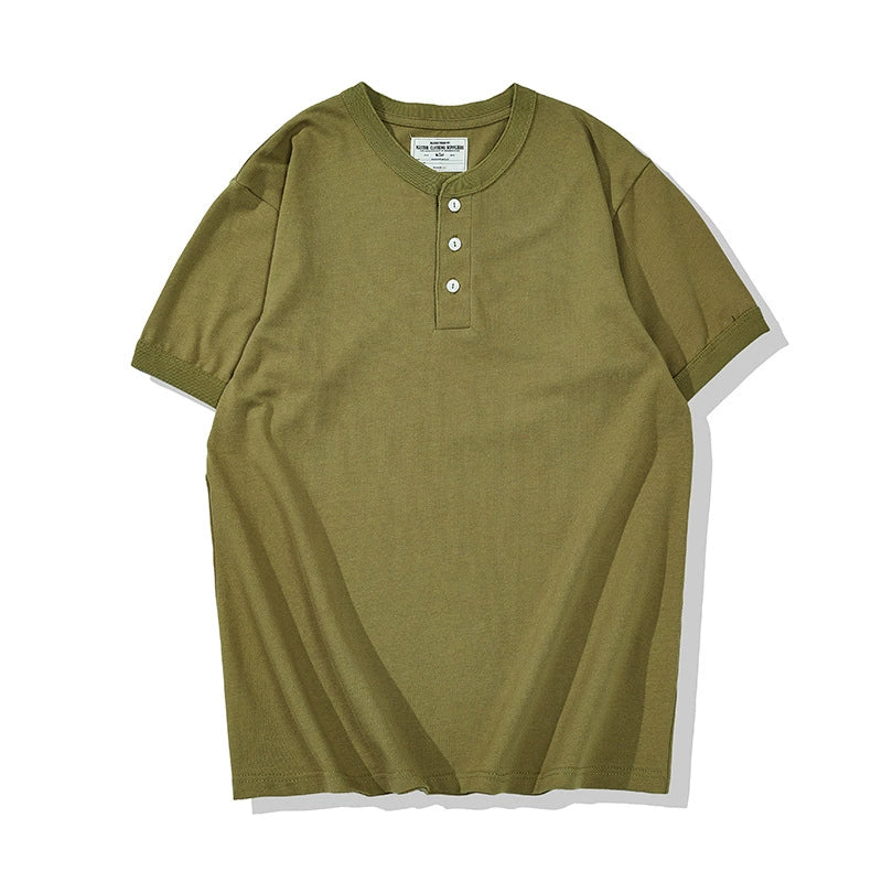 PrintAce Vintage Henry Neck Button Shirt TEE
