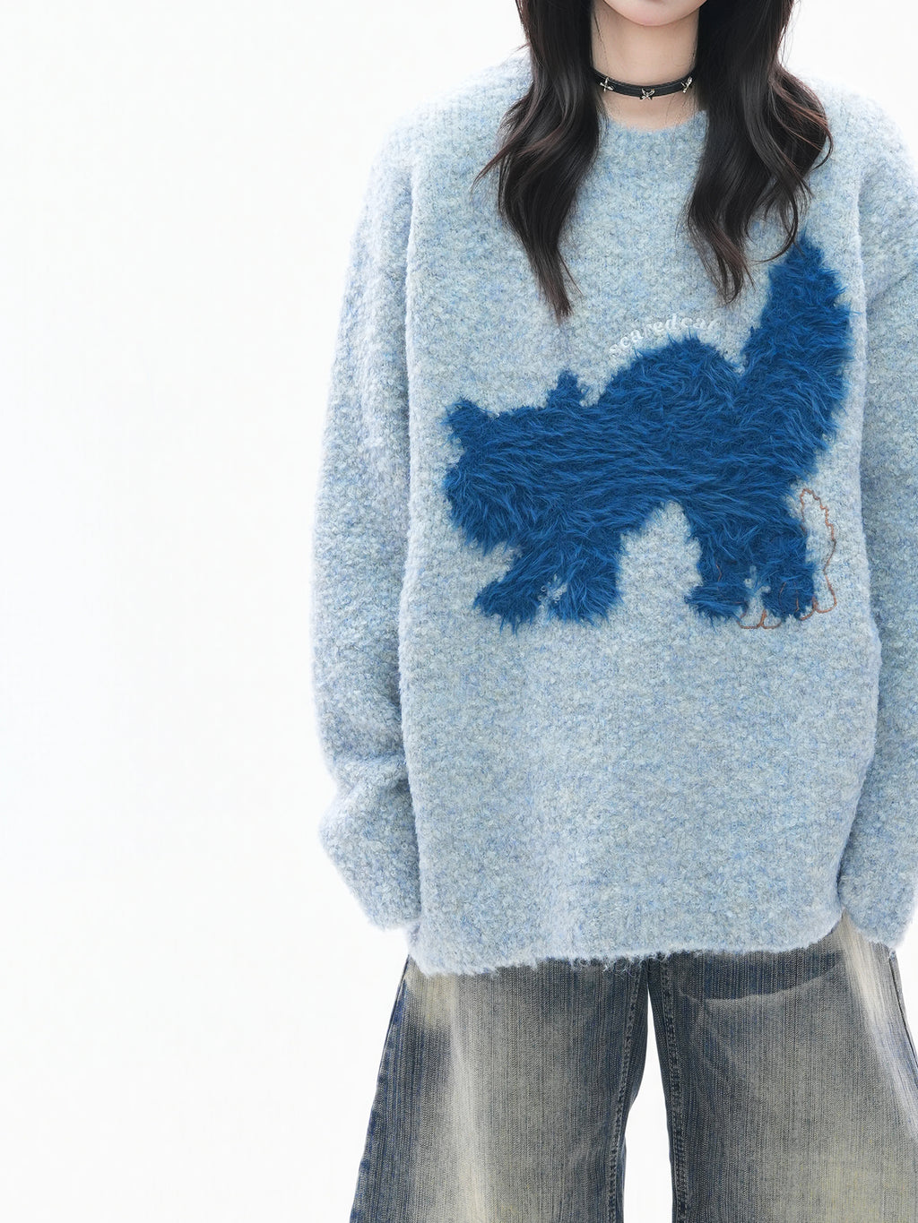 Zuocisankon Plush Cat Jacquard Sweater