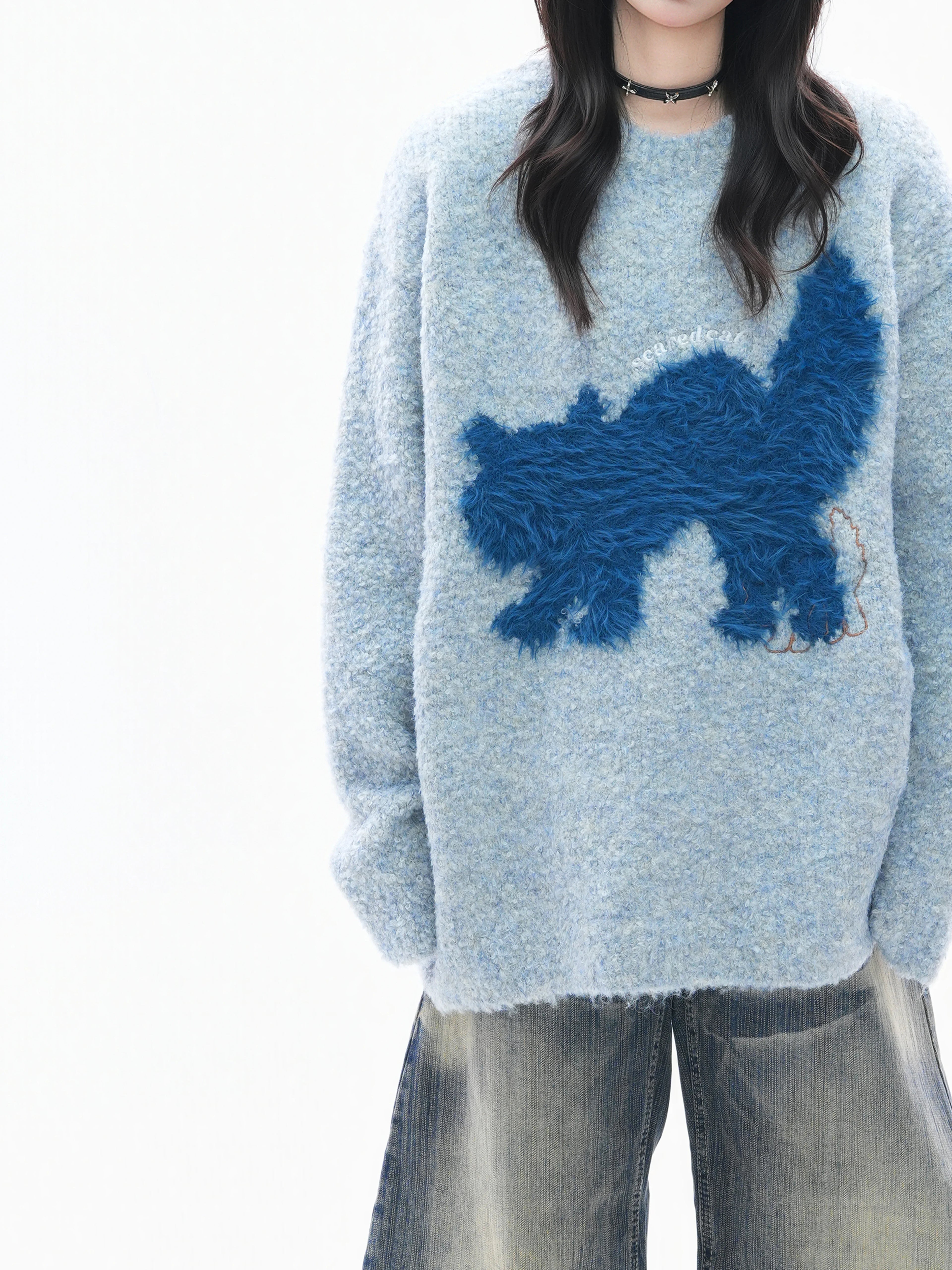 Zuocisankon Plush Cat Jacquard Sweater