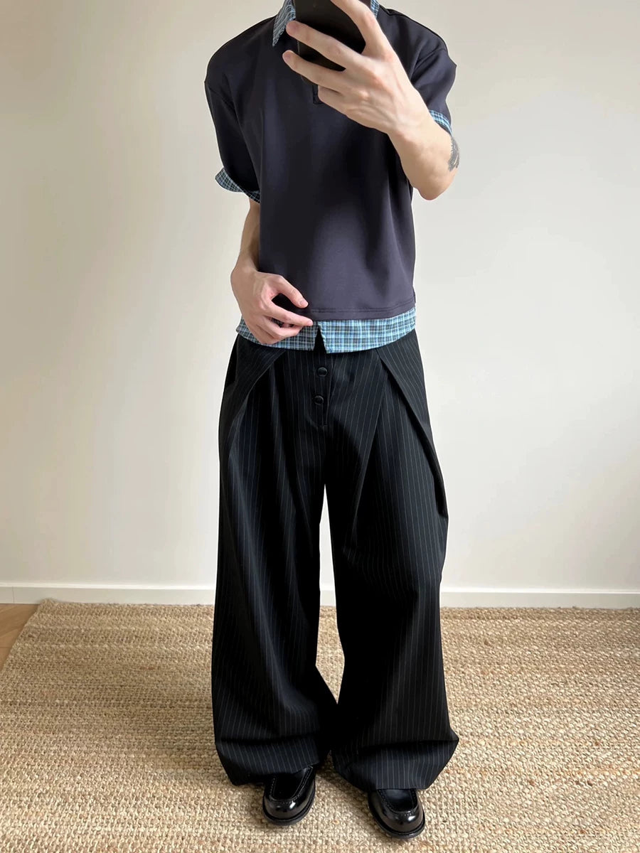 TWOMOONS Pleated Striped Trousers