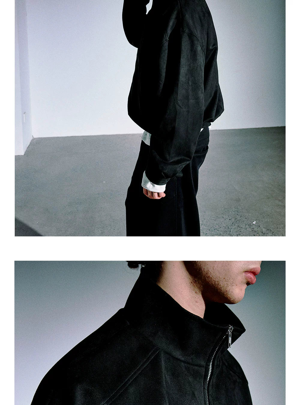 Anniehall Deconstructed Splicing Double Zip Stand-Up Jacket