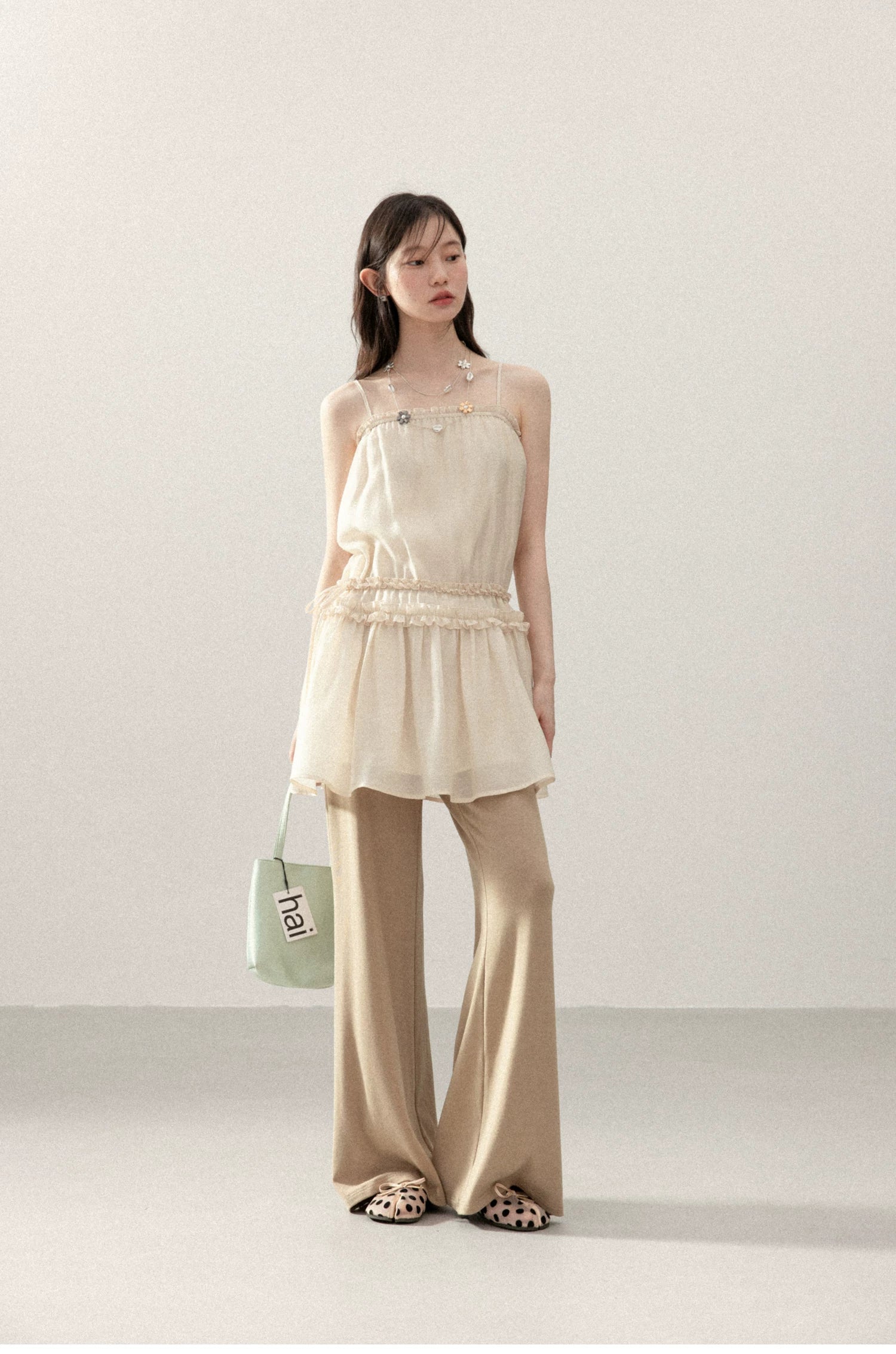 Cantonstory Fake Two-piece Micro-pull Pants Fart Curtain High-waisted Casual Pants