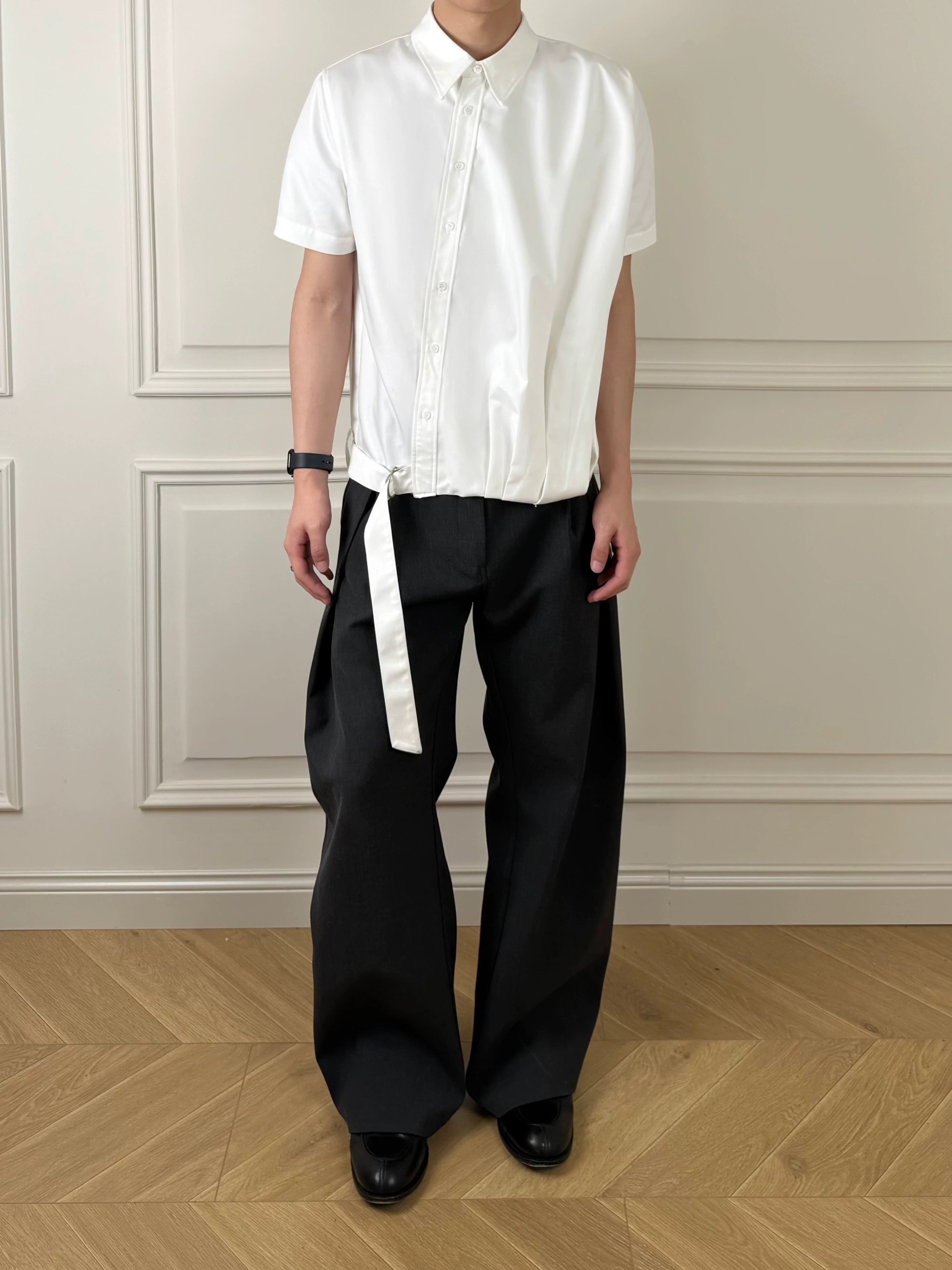 Stay The Night Pleated Strap-Up Short Sleeve Shirt