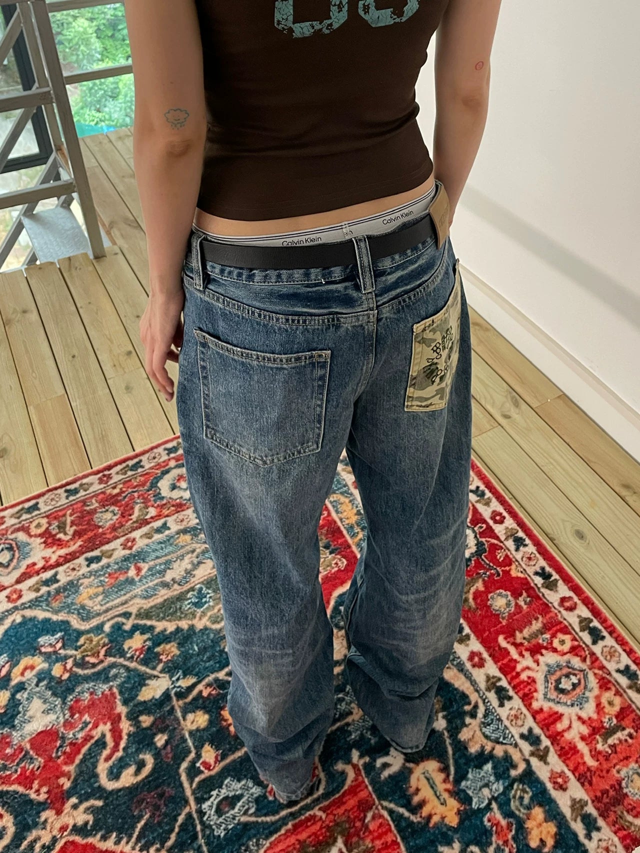 MMBBT Ripped Splicing Embroidered Straight Jeans