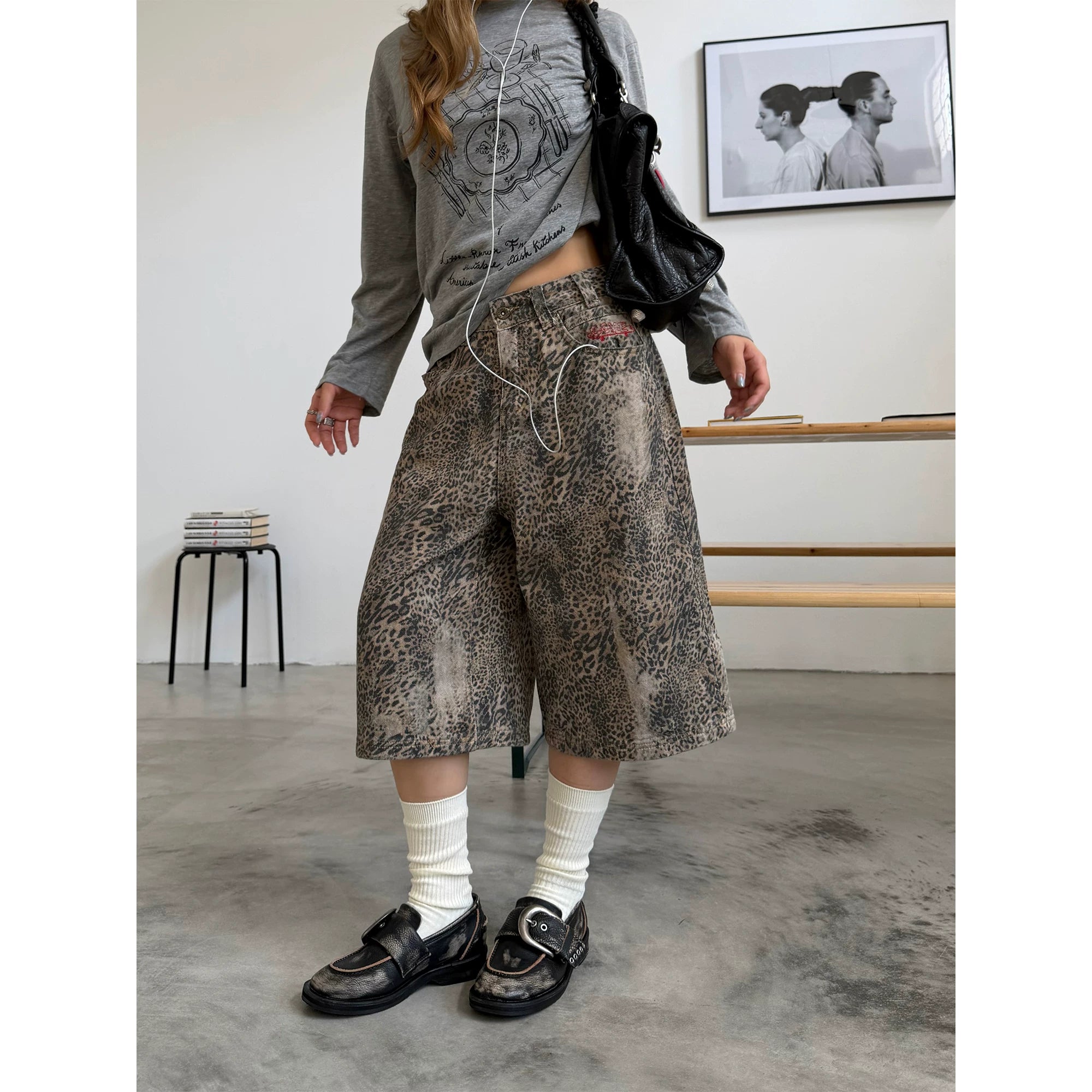 CCYE Leopard Print Worn Old Cropped Pants