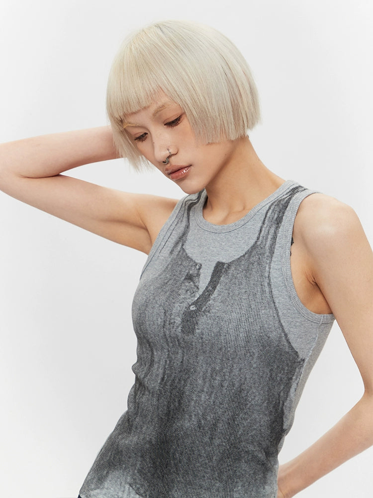 AIRHOOD Retro Printed I-shaped Sling Vest