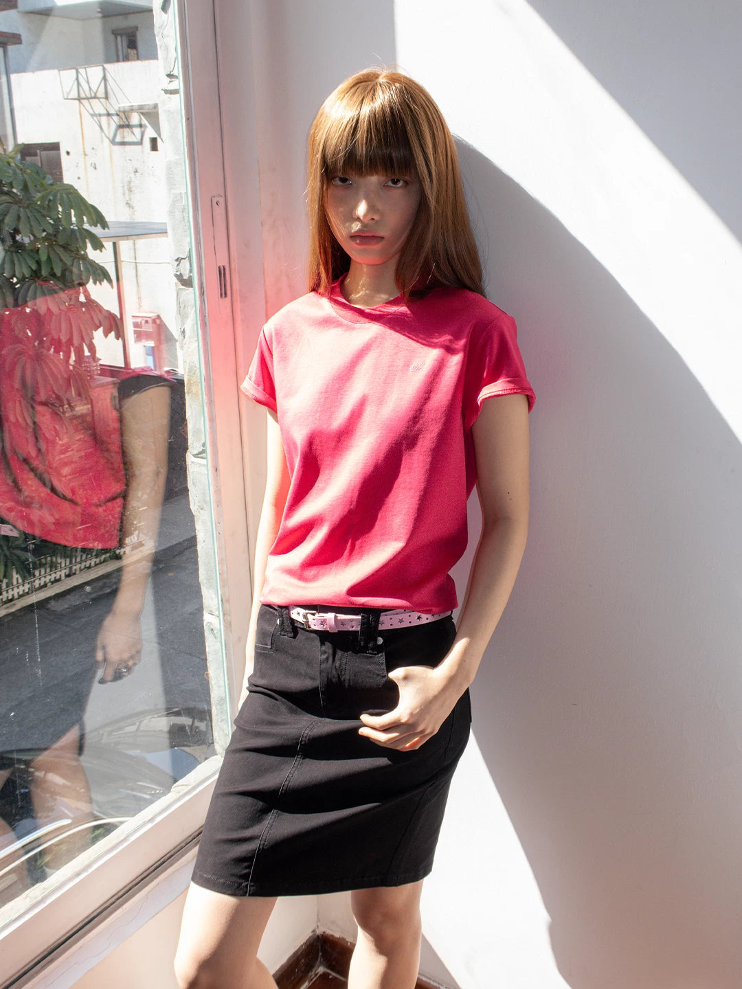 FUNKYFUN Loose Front Shoulder Minimalist Casual Tee