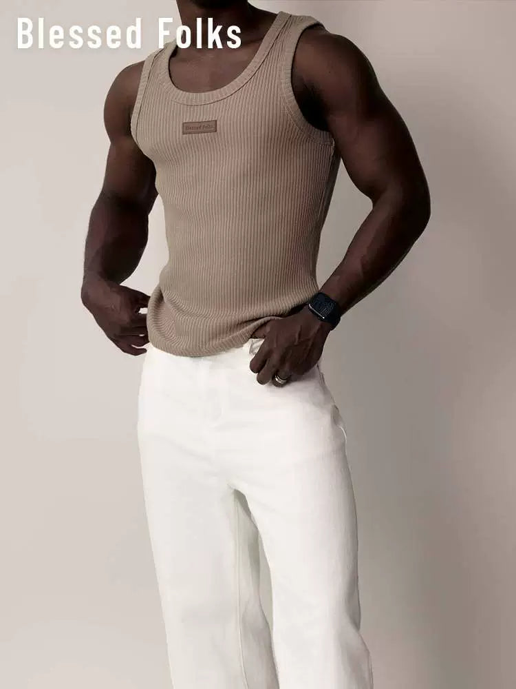 Blessed Folks Cotton Label Logo Elastic Ribbed Vest