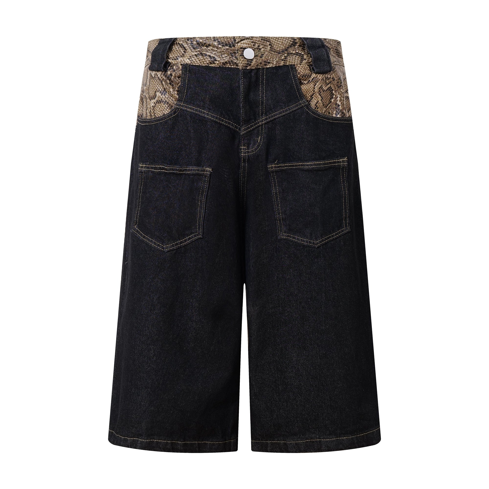 BLACKLISTS Primary Color Stitching Python Denim Shorts